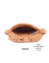ASTRID Brown  Macrame Sling Bag With Flapover Fringes  - Free Size, Pink, Macrame, Pack of1